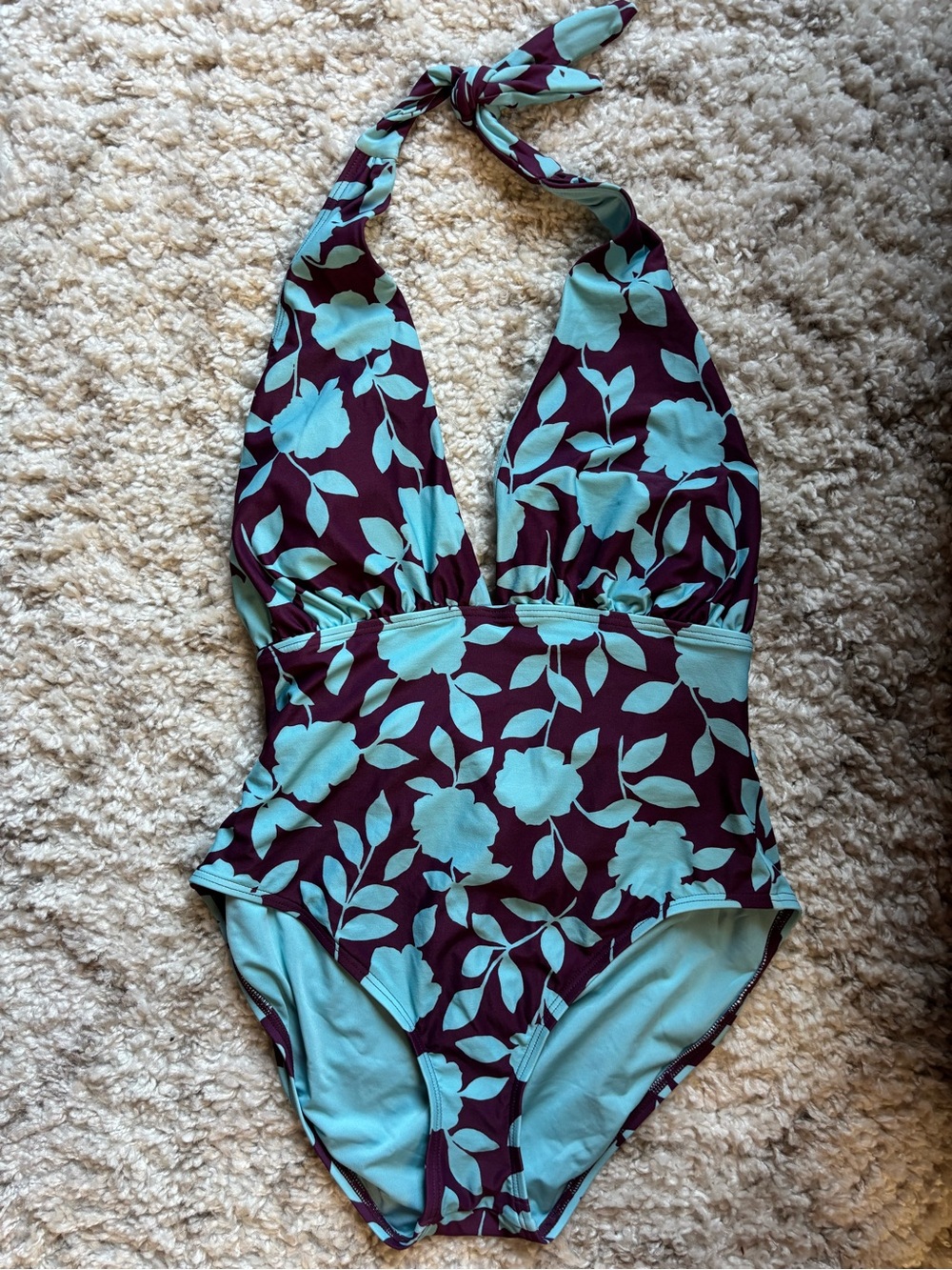 Kate Spade New York Floral Halter One-Piece Swimsuit XL NWT Cabernet Blue